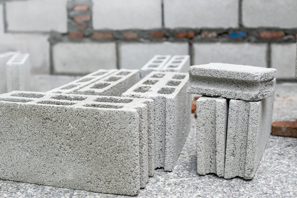 cement mortar cement powder with trowel put brick construction work